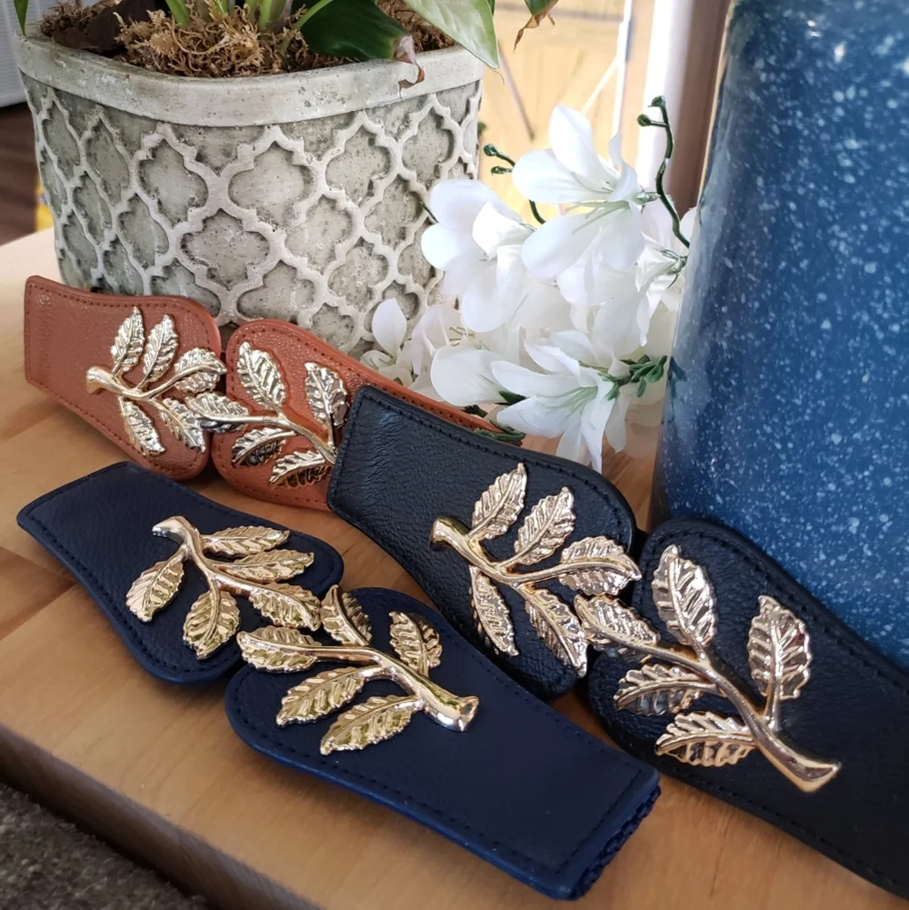 3 Golden Leaf Wide Buckle Belt/ WaistBand